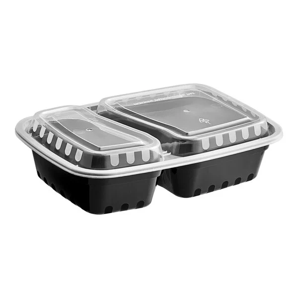 Microwavable Rectangular Takeout Containers With Lids - 30 oz (2 Compartment)