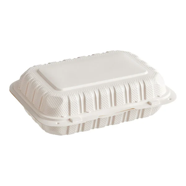 Mineral Filled PP Hinged Lid Takeout Containers White/Black - 9" x 6"