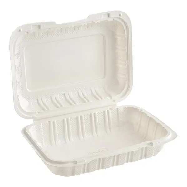 Plastic Hinged Take-Out Containers, White - 9" x 6"