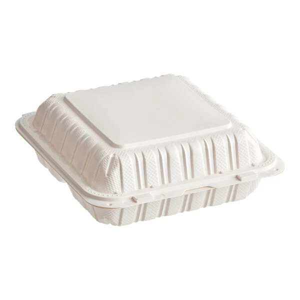 Mineral Filled PP Hinged Lid Takeout Containers White/Black - 9" x 9"