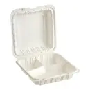 Plastic Hinged Take-Out Containers, White - 9" x 9" 3 Compartment