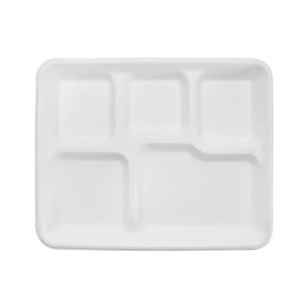 Baggasse 5 Compartment Shallow Meal Tray - 