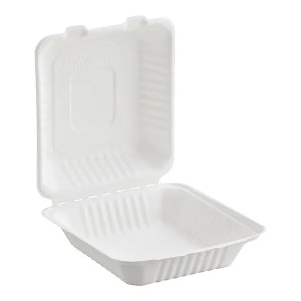 Bagasse Take out hinged containers  - 9x9