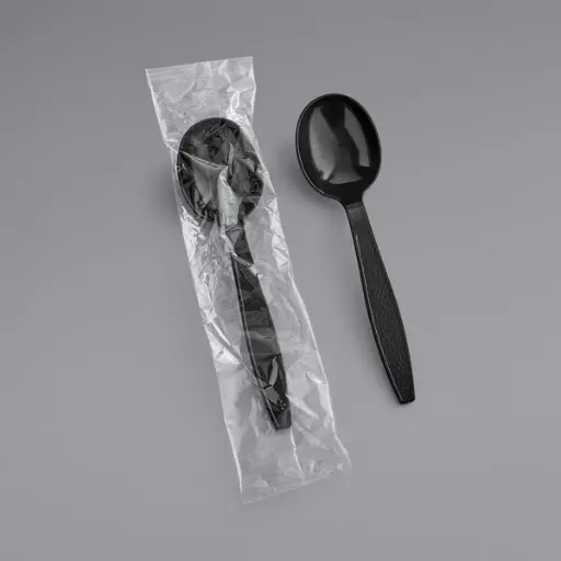 Individually Wrapped Heavy Weight Soup Spoon - Black