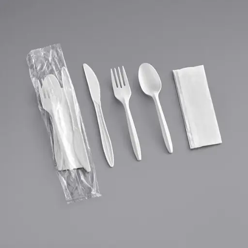 Wrapped 4 Pcs Medium Weight Plastic Meal Kit - White