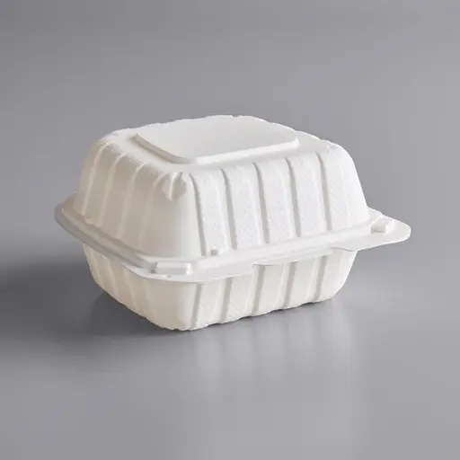 [P200005] Mineral Filled PP Hinged Lid Takeout Containers White/Black - 6" x 6"