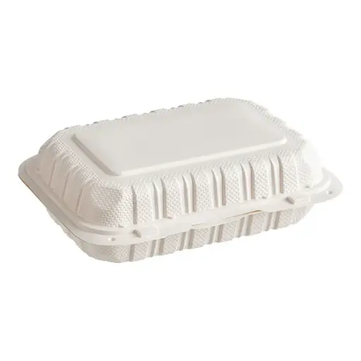 [P200006] Mineral Filled PP Hinged Lid Takeout Containers White/Black - 9" x 6"