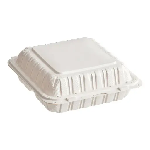 [P200008] Mineral Filled PP Hinged Lid Takeout Containers White/Black - 9" x 9"