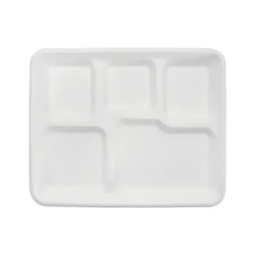 [P200077] Bagasse 5 Compartment Rectangle Shallow Meal Tray