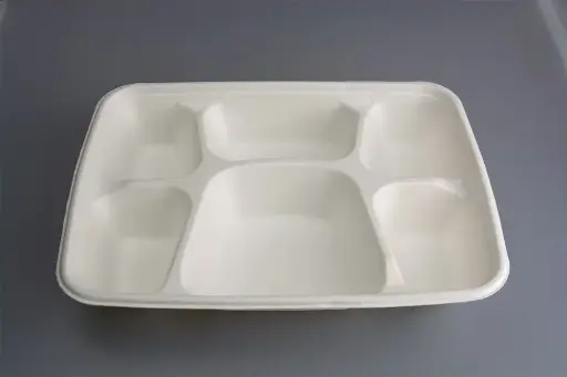 [P200079] Bagasse 6 Compartment Rectangle Deep Meal Tray