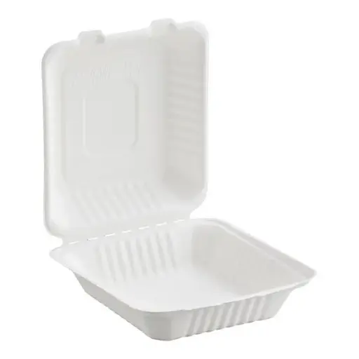 [P200086] Bagasse Takeout Hinged Lid Containers - 9" x 9"